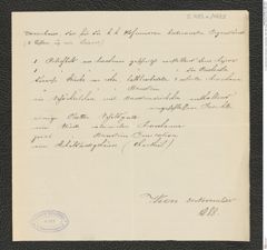 k.k. naturhistorisches Hofmuseum, Intendanzakten 1885-1896 (Hauer), Aktenzahl Z.483.a/1888, Seite 1